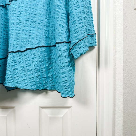 Ali Miles Plus 1X Turquoise Contrast Stitch Tunic Top 3/4 Sleeve Wrinkle Free - Picture 4 of 9